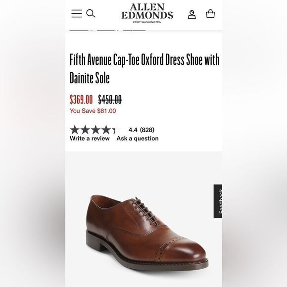 ?? ALLEN EDMONDS Fifth Avenue Cap-Toe Oxford Dress Shoe Size 9.5 C - EXCELLENT main image 13